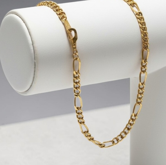 14KGP Stamp Yellow Gold Plated Classic Figaro Style 7.5" Chain Bracelet Vintage - Picture 7 of 16
